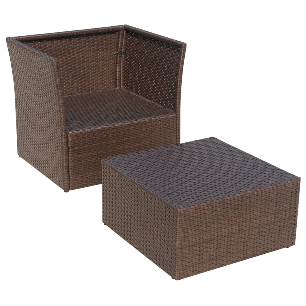 Gartensessel mit Fusshocker Poly Rattan Braun